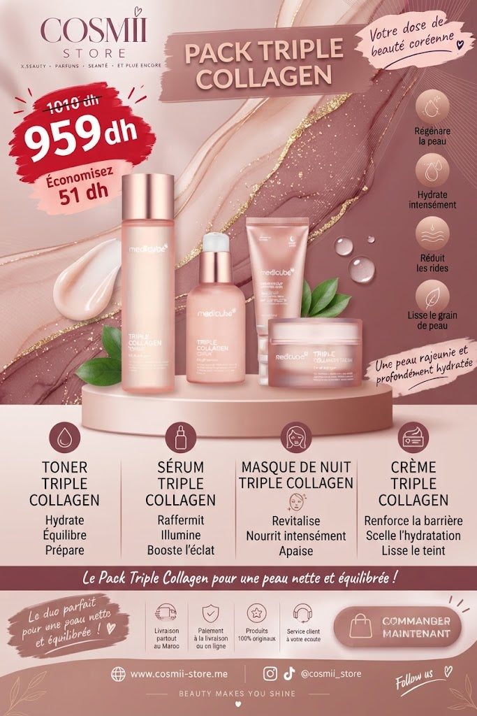 Pack Medicube Collagen – Crème Triple Collagen, Sérum, Toner & Masque