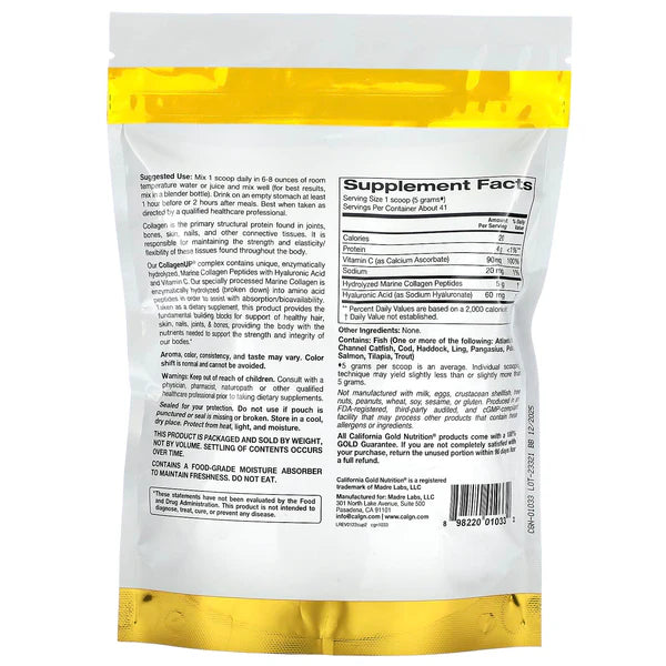 California Gold Nutrition, CollagenUP, collagène hydrolysé marin + acide hyaluronique + vitamine C, Sans saveur (206 g)